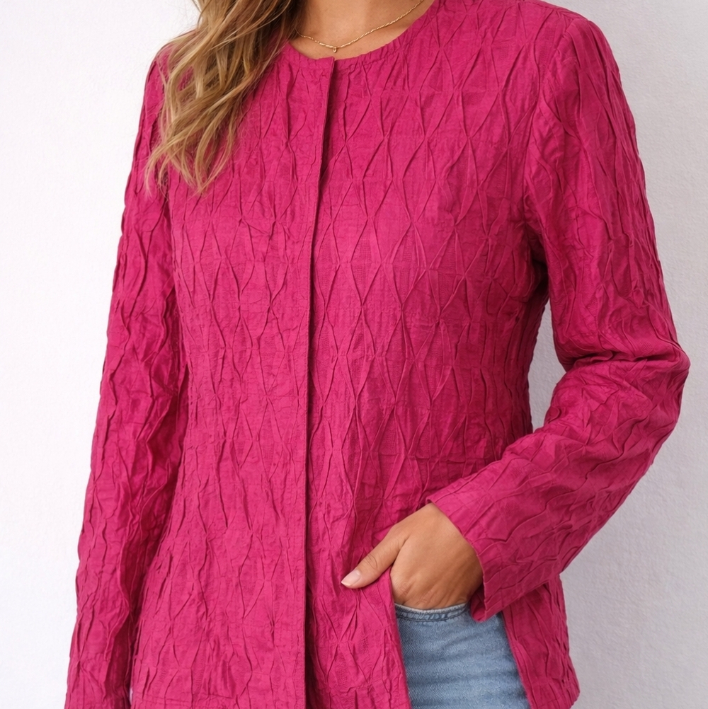 Laura Ashley Blazer Jacket Linen Blend Fuchsia Pink Textured Sz Petite L Barbie